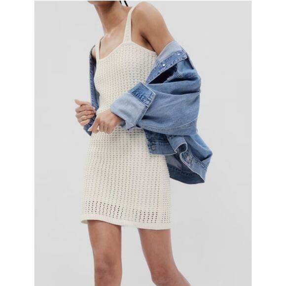 GAP Dresses & Skirts - Gap Sleeveless Crochet Mini Dress Womens SP White Square Neck Cotton Minimalist